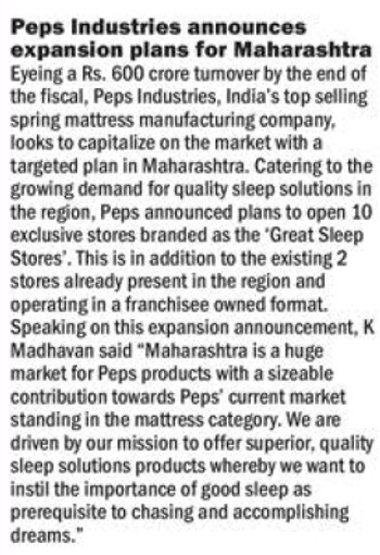 Peps industries announces expansion plans for Maharashtra