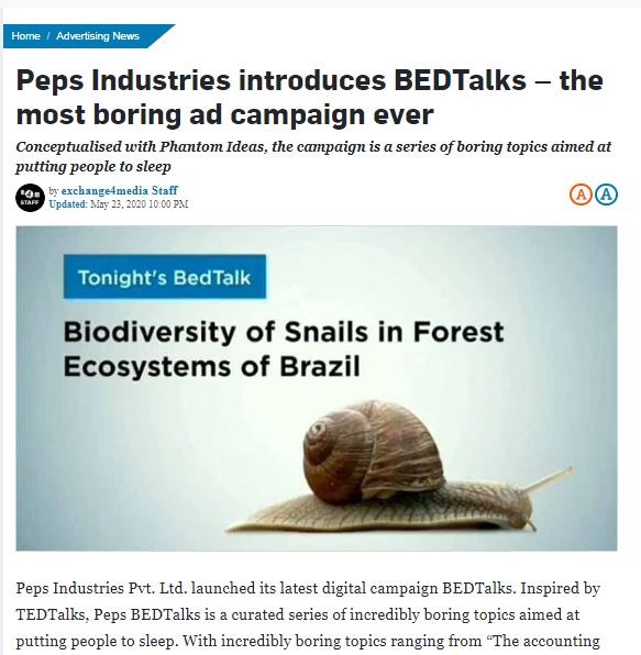 Peps Industries introduces BEDTalks – the most boring ad campaign ever