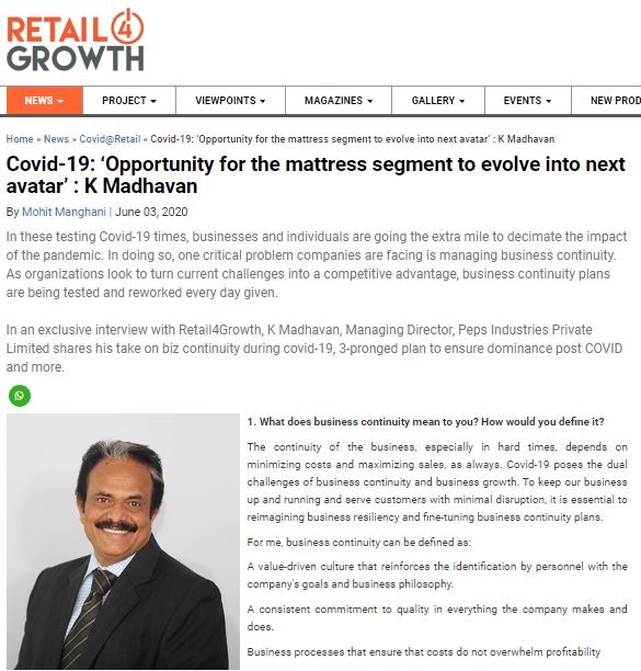 Covid-19: ‘Opportunity for the mattress segment to evolve into next avatar’: K Madhavan