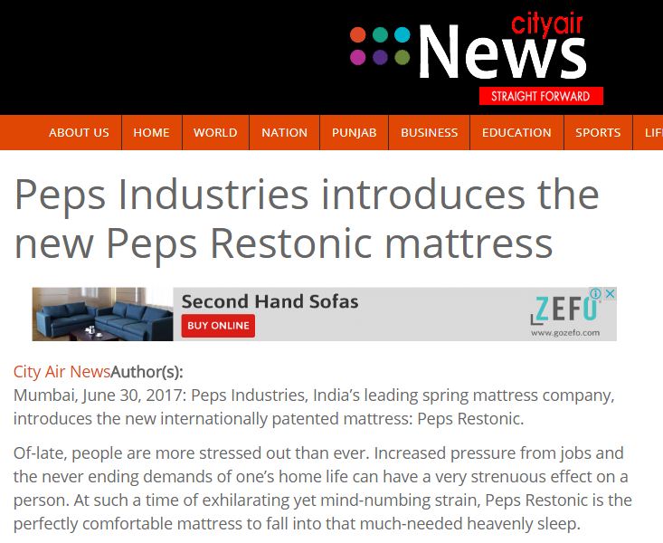 Peps Industries introduces the new Peps Restonic mattress