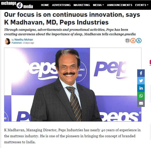 Our focus is on continuous innovation, says K Madhavan, MD, Peps Industries