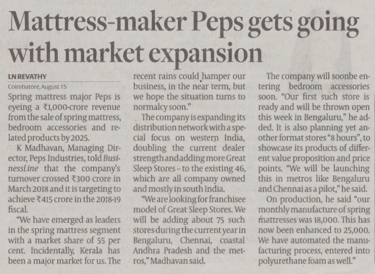 Mattress-maker Peps gets going with market expansion